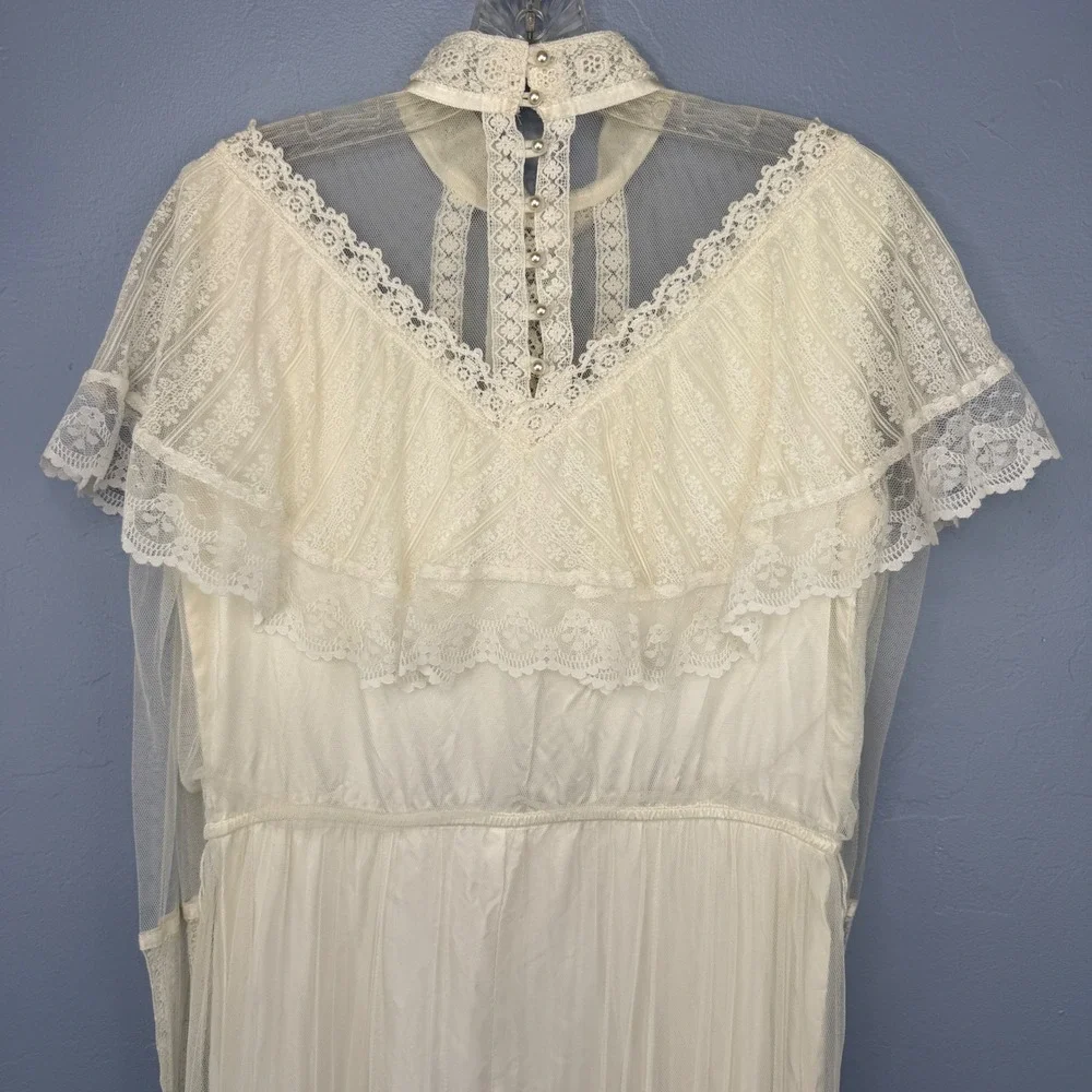 Gunne Sax by Jessica McClintock Vintage Lace Wedding Dress Ivory Maxi Boho 70s - Picture 3 of 16